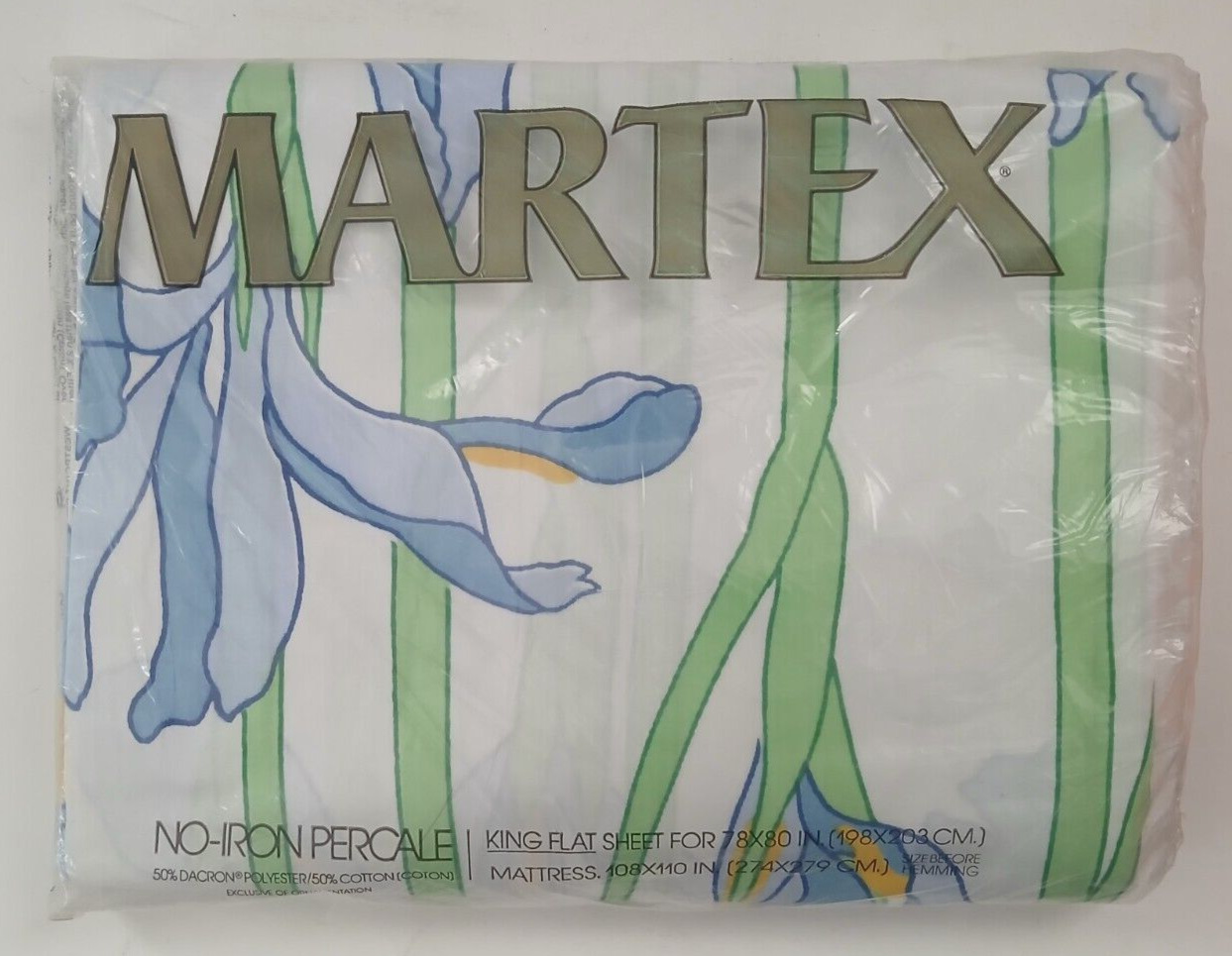 Vintage Martex King Flat Sheet - NOS Floral White Percale USA Made