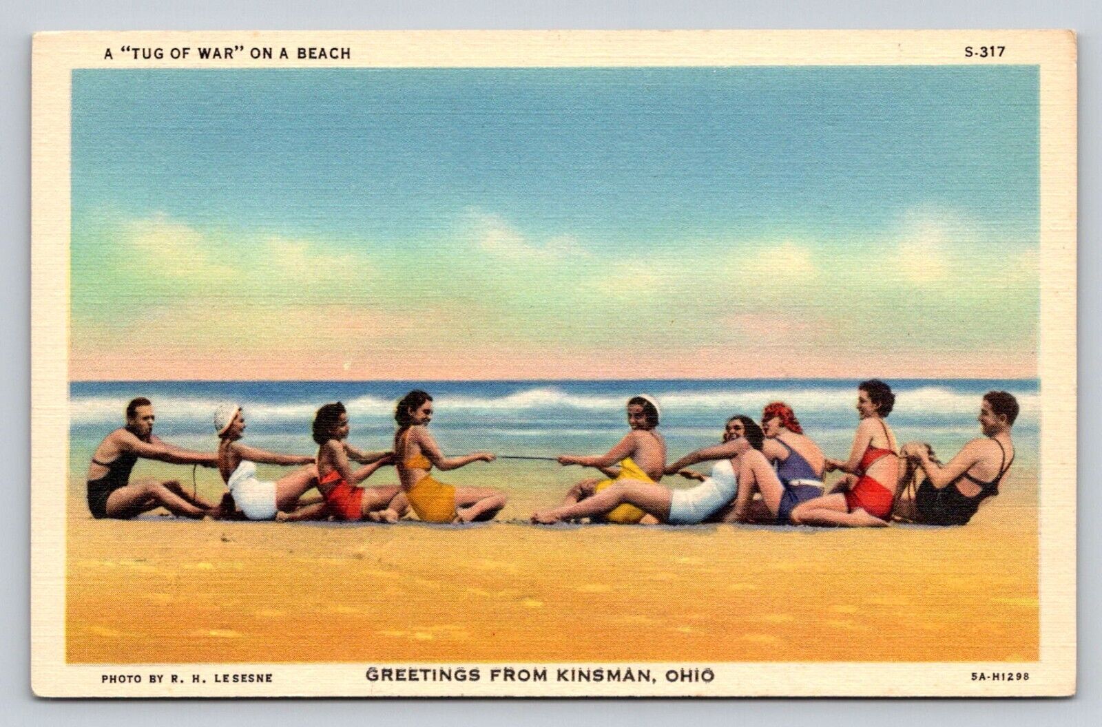 Women Tug Of War On Beach Greetings From Kinsman Ohio P52A