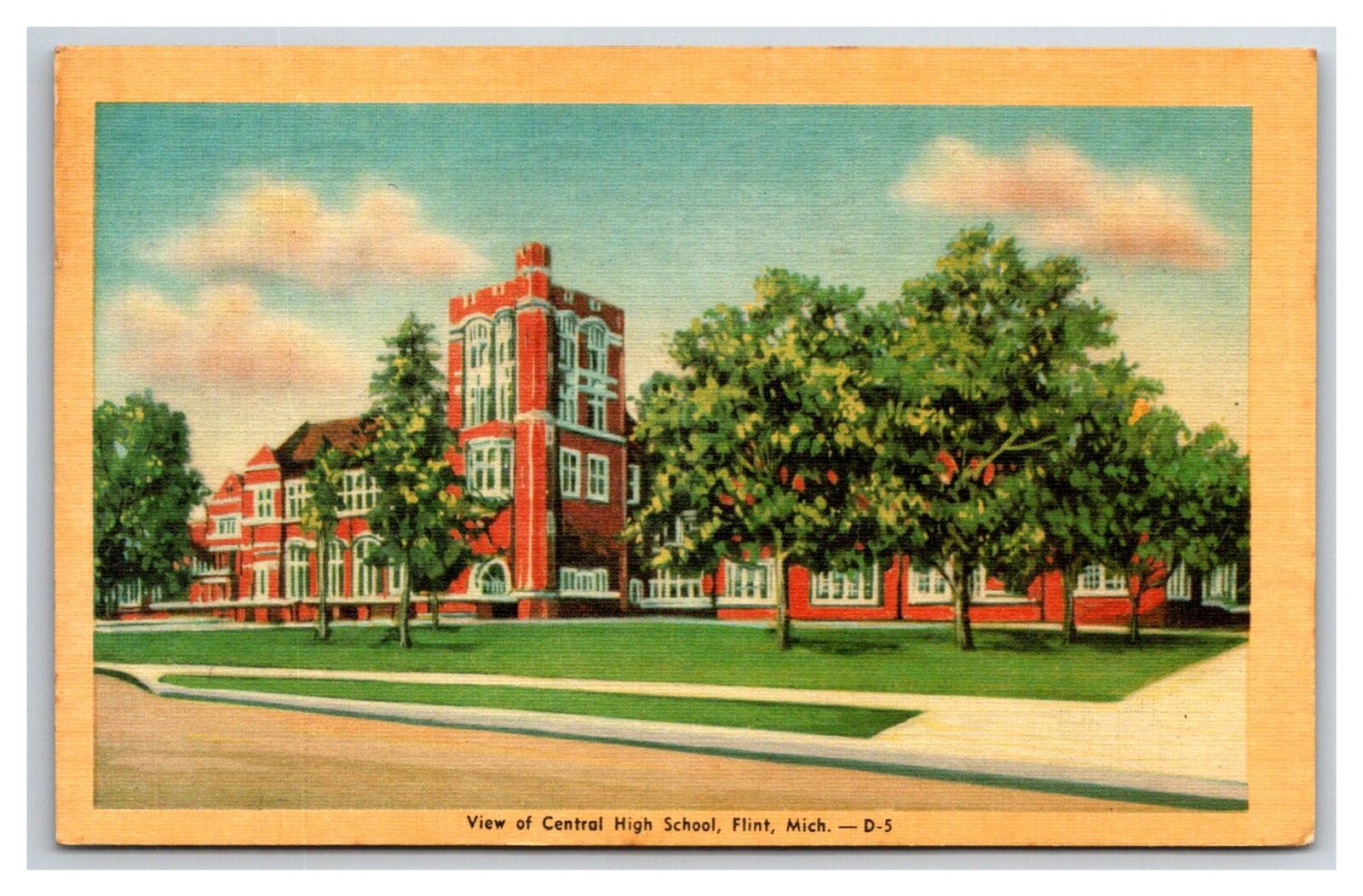 Postcard MI Flint Michigan Central High School 1933 Linen Vintage