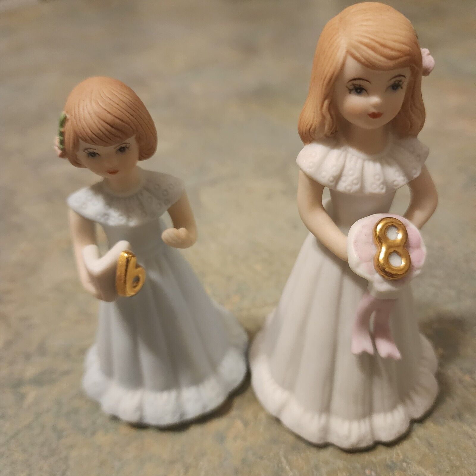 Enesco Growing Up Birthday Girls Figurine Vintage 1982 Blonde Hair Porcelain