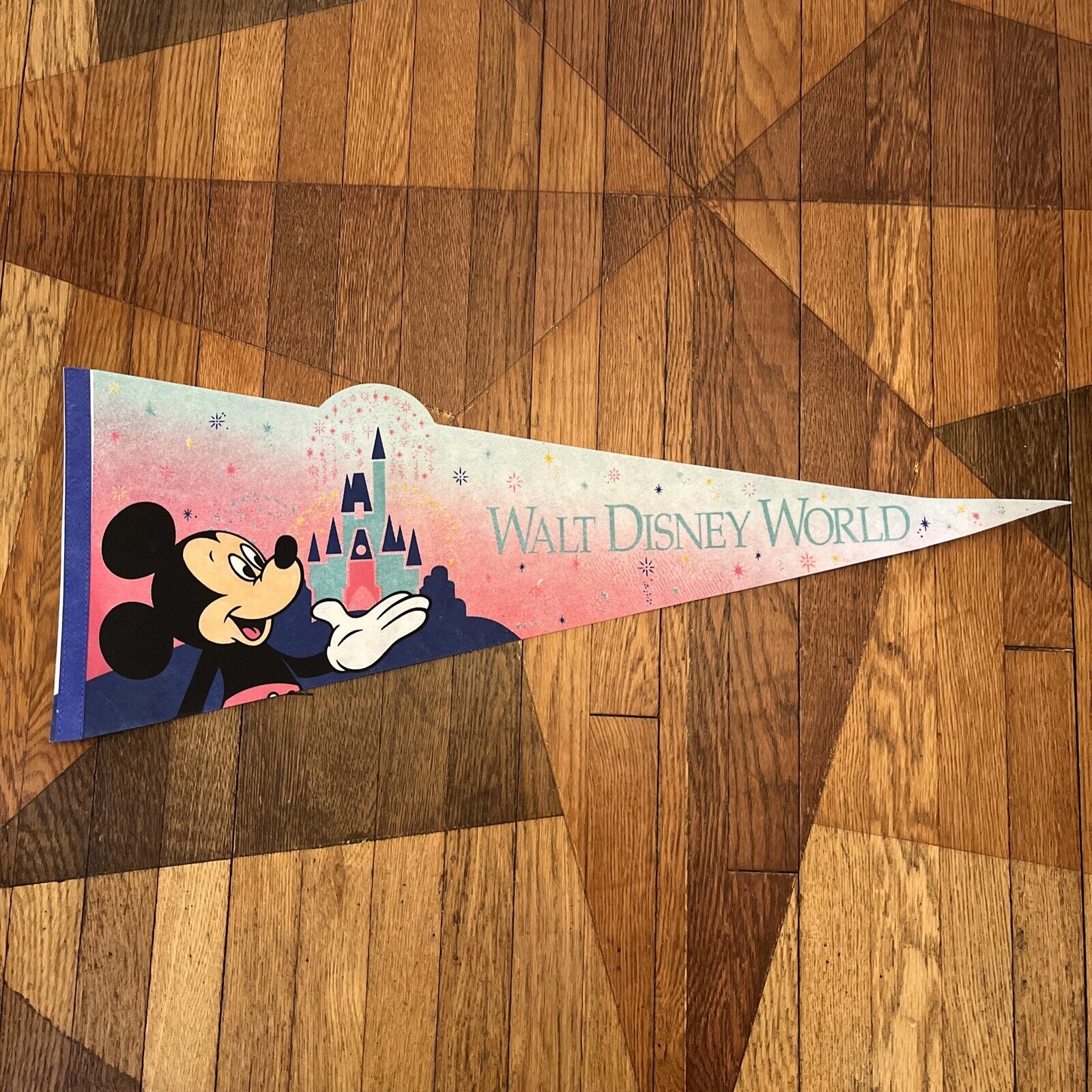 Vintage Walt Disney World Castle Mickey Mouse Felt Pennant 28.5x10.5”
