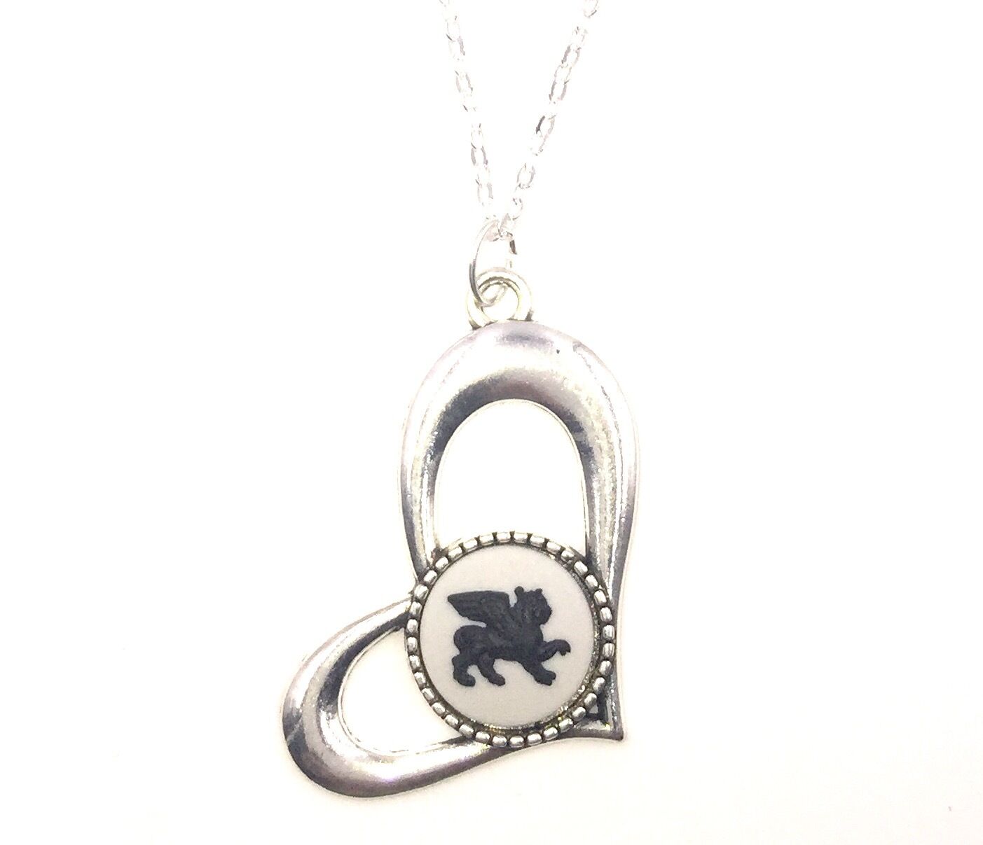 Wedgwood Jewelry: Jasperware Cameo in Heart Pendant on Silver Plate Chain