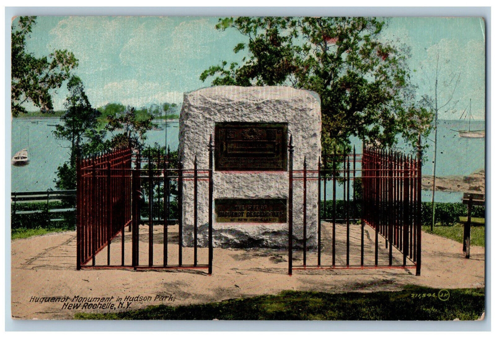 c1910 Huguenot Monument in Hudson Park New Rochelle New York NY Postcard