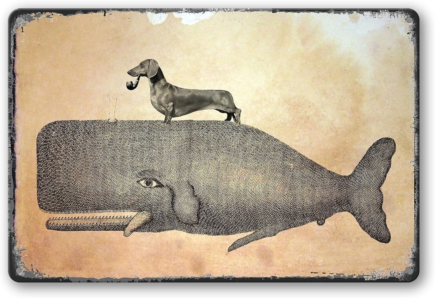 Vintage Wiener Dog Riding Whale Metal Tin Sign, Dachshund Gifts for Women, Do...