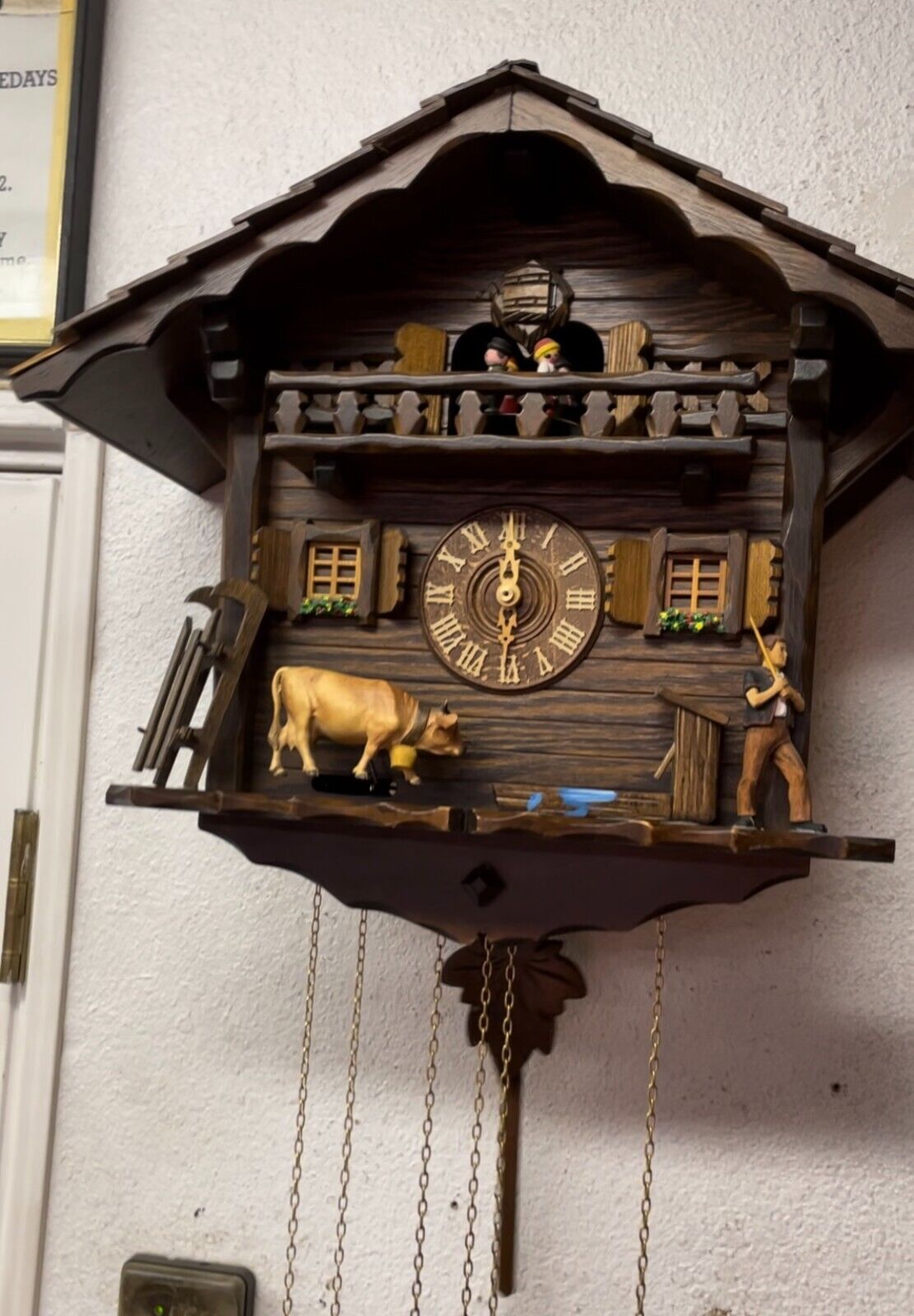 Vintage Cuckoo Clock with Music & Moving Dancers and Cow