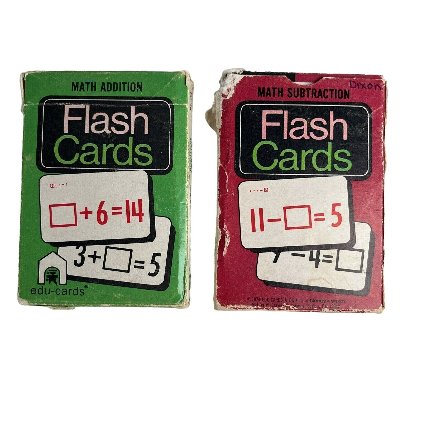 Vintage Set of 2 1970s Math Add Subtract Flash Cards Original Box - Box Damaged