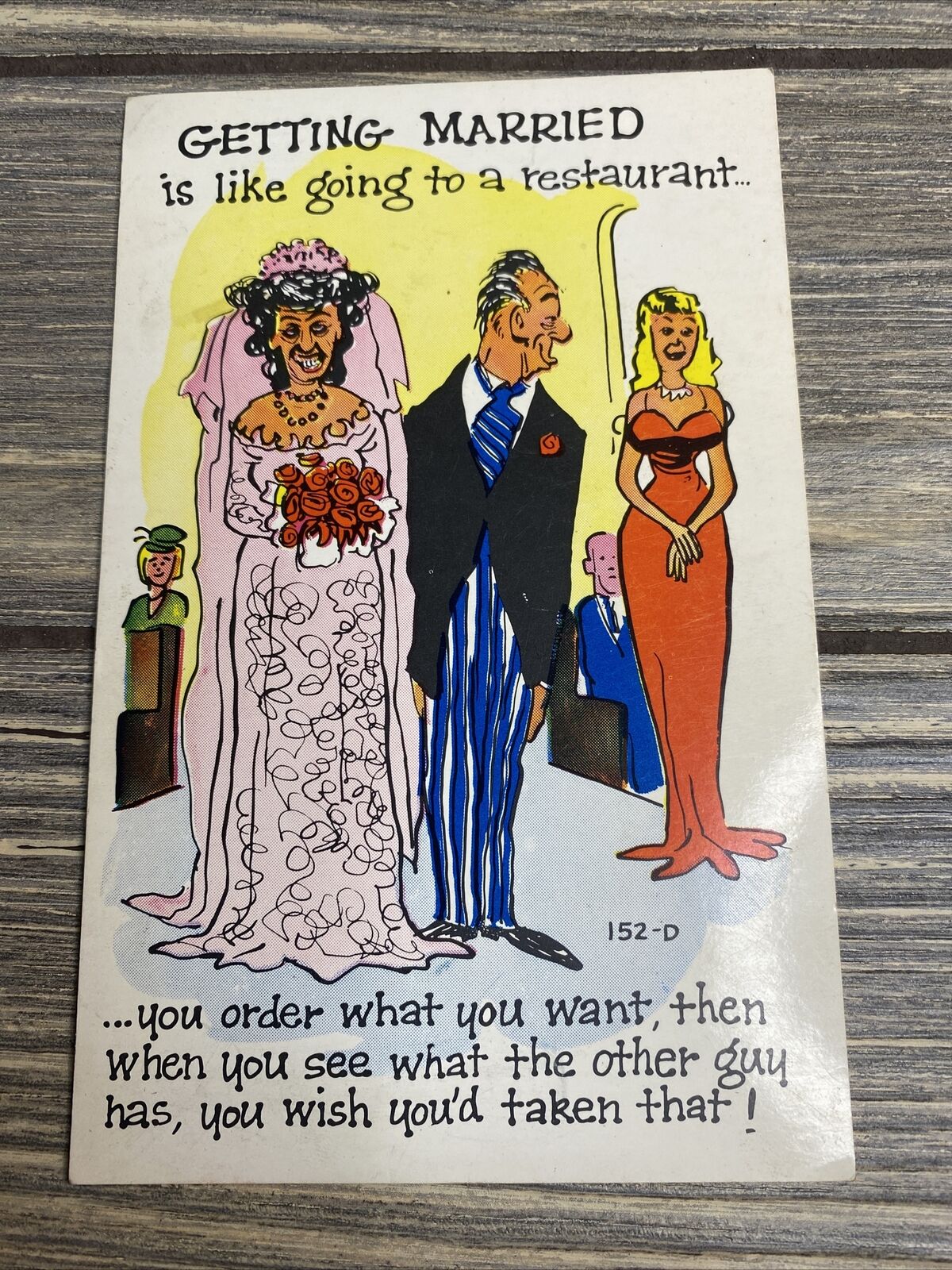 Vintage Postcard Getting Married Joke Funny Scene Bride Groom