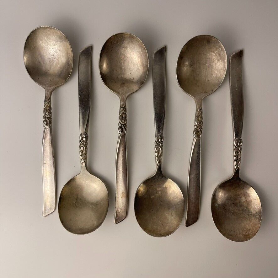 Community Oneida Silver Plated Flatware South Seas 6 Soup Spoons Round