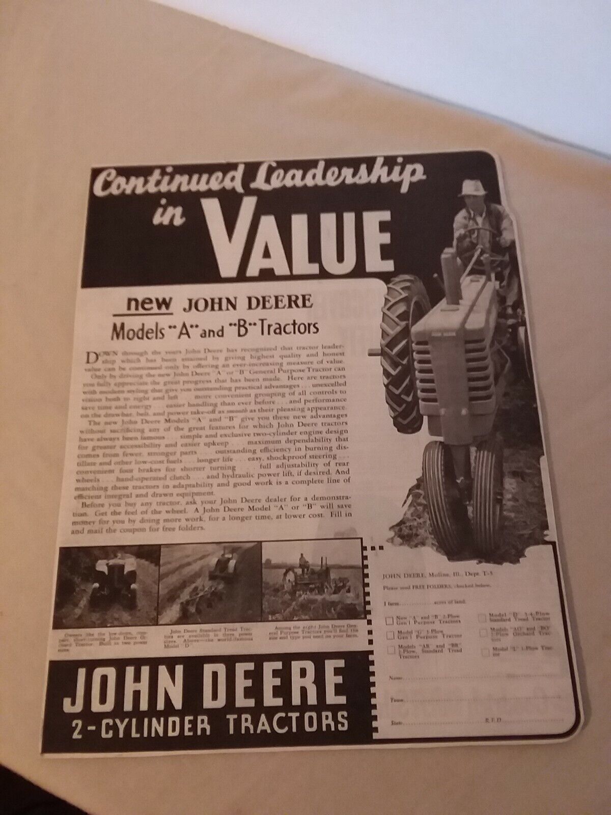 New John Deere Models And B Tractors Advertisements 
