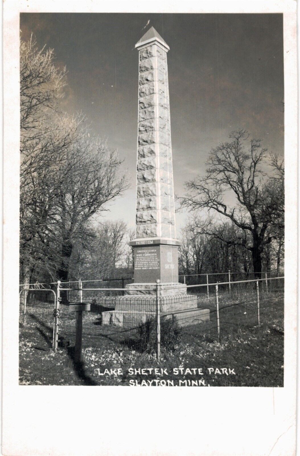 Lake Shelton State Park RPPC Monument 1950  Unused MN 