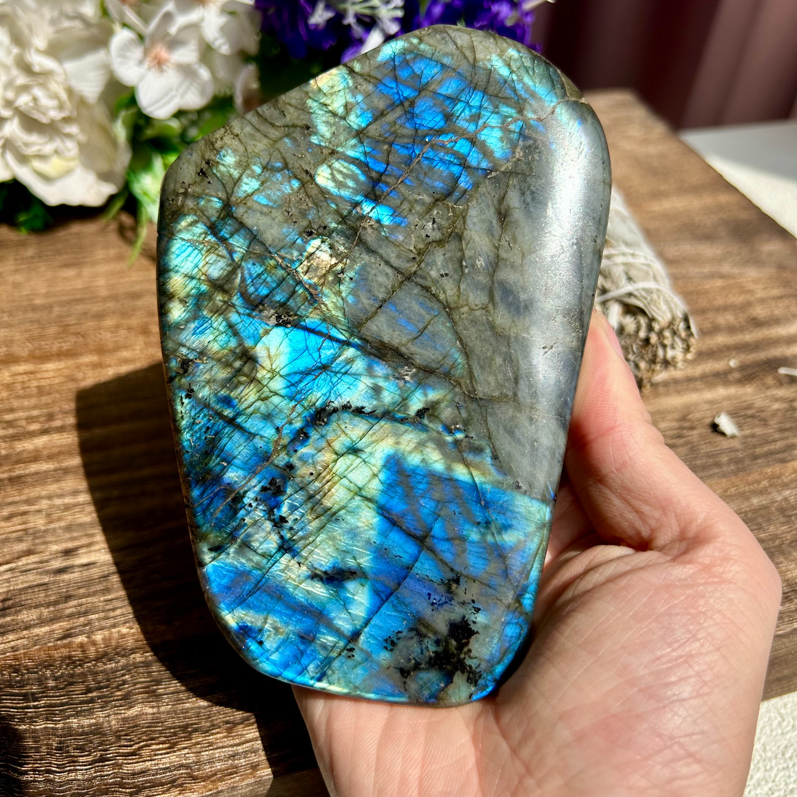 780g Amazing Flashy Labradorite Freeform Quartz Crystal display Healing