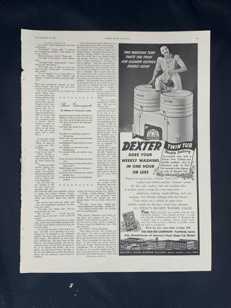 Magazine Ad* - 1948 - Dexter Twin Tub Washing Machine - Fairfield, IA