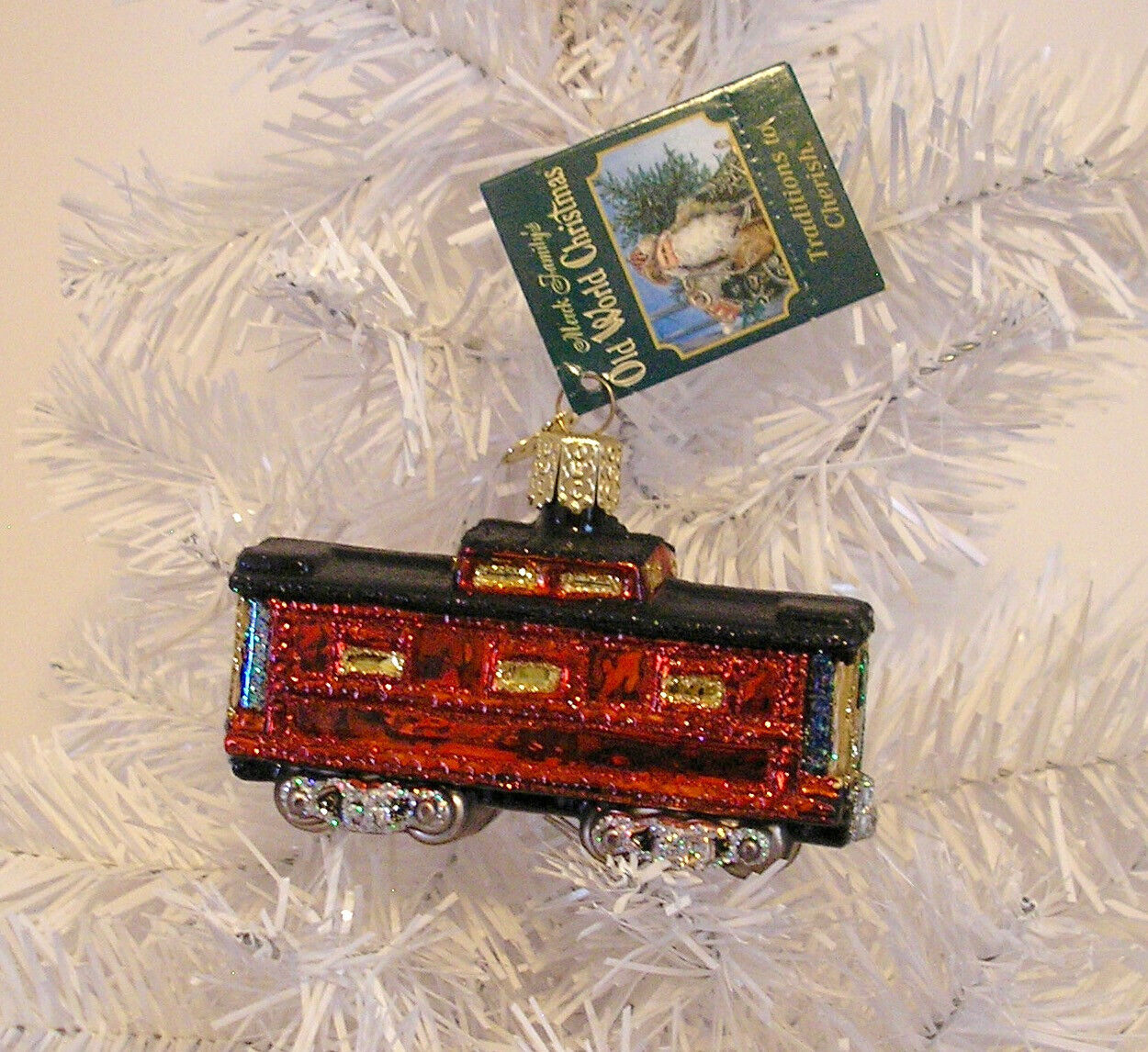 2009 - TRAIN CABOOSE - OLD WORLD CHRISTMAS - BLOWN GLASS ORNAMENT NEW W/TAG
