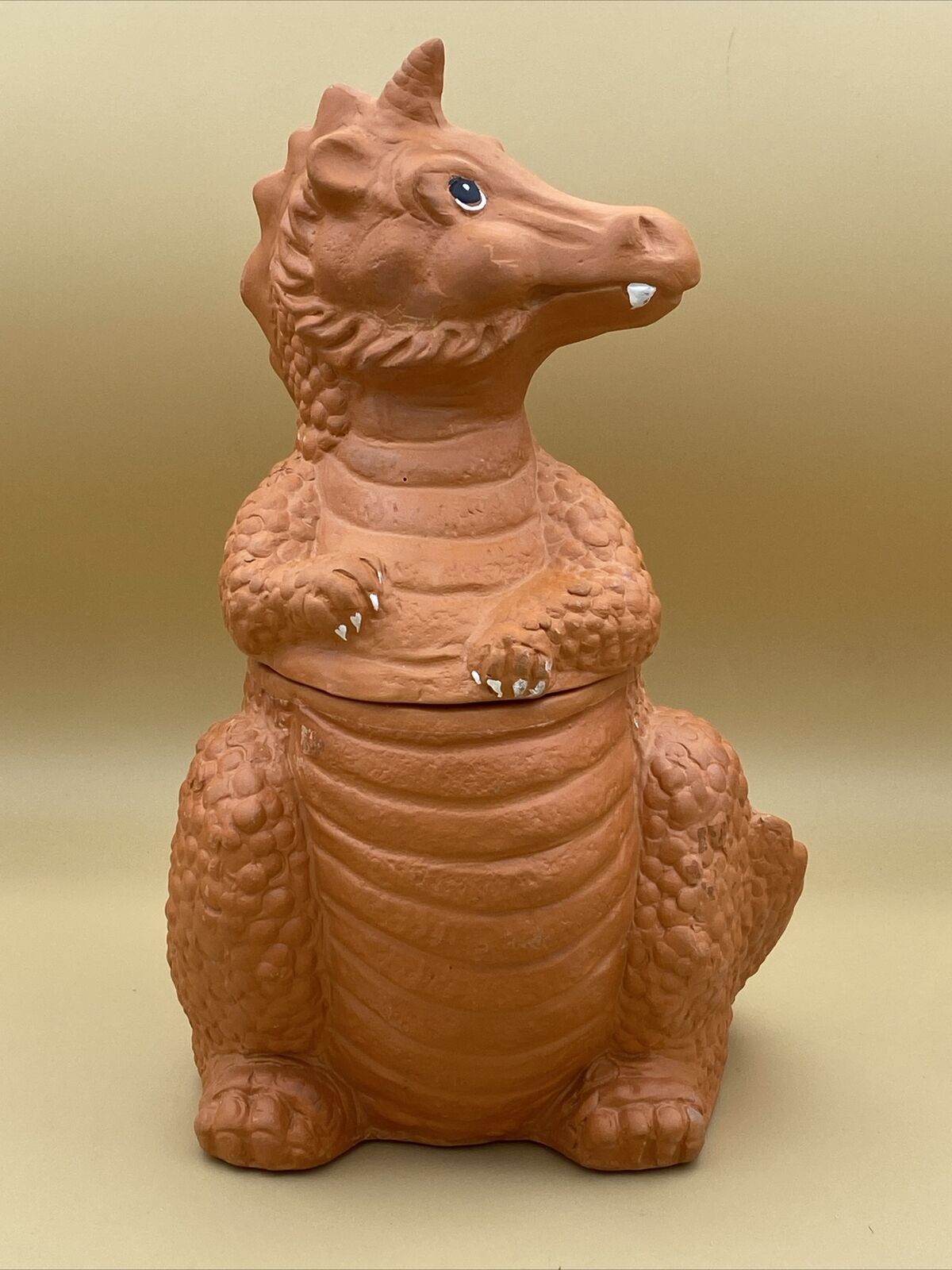 Vtg Dragon Dinosaur Cookie Jar Terra Cotta 12” tall RARE Very Good Condition