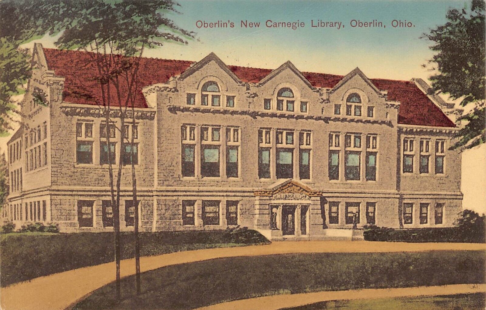 1908 Oberlin Ohio OH Oberlin’s New Carnegie Library Building Postcard