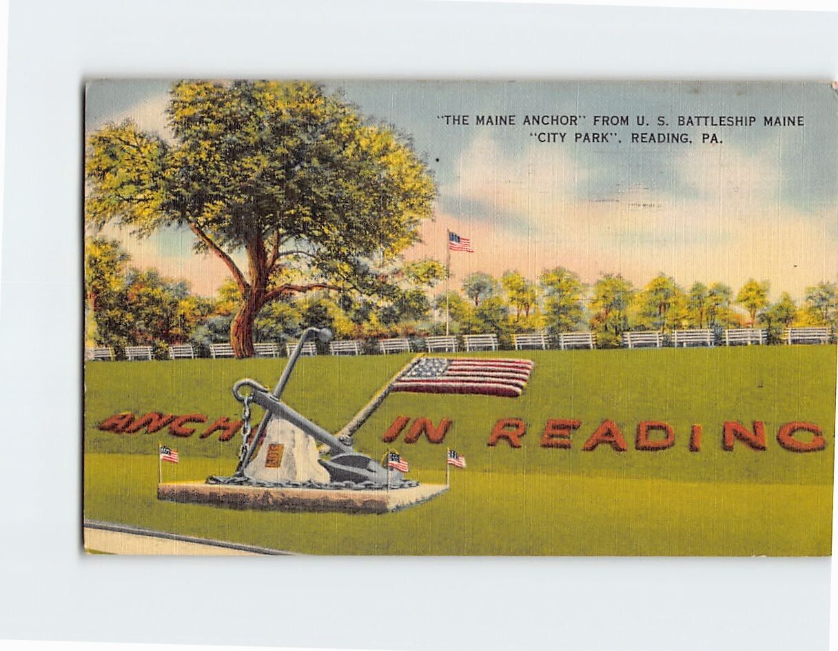 Postcard The Maine Anchor From US Battleship Maine City Park Reading PA USA