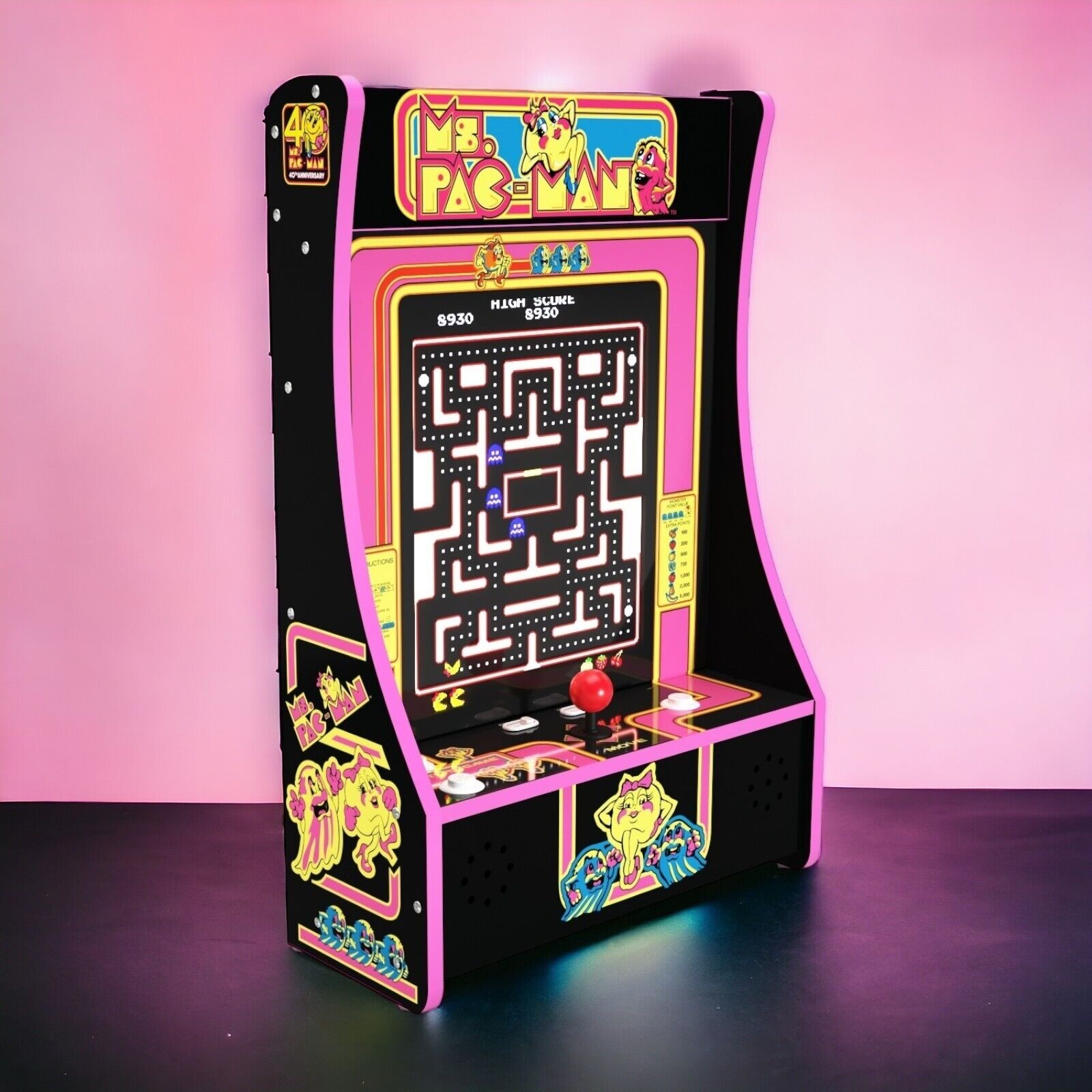 Ms. PAC-MAN 40th Anniversary Arcade1UP Partycade 5-in-1 Tabletop Wall Mount