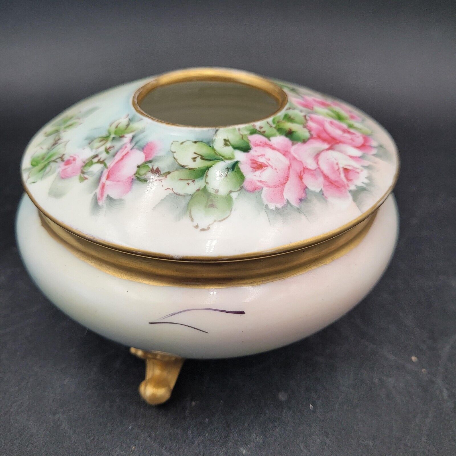 Antique c.1900's GDA Limoges France Rose Floral Porcelain Hair Receiver Bowl