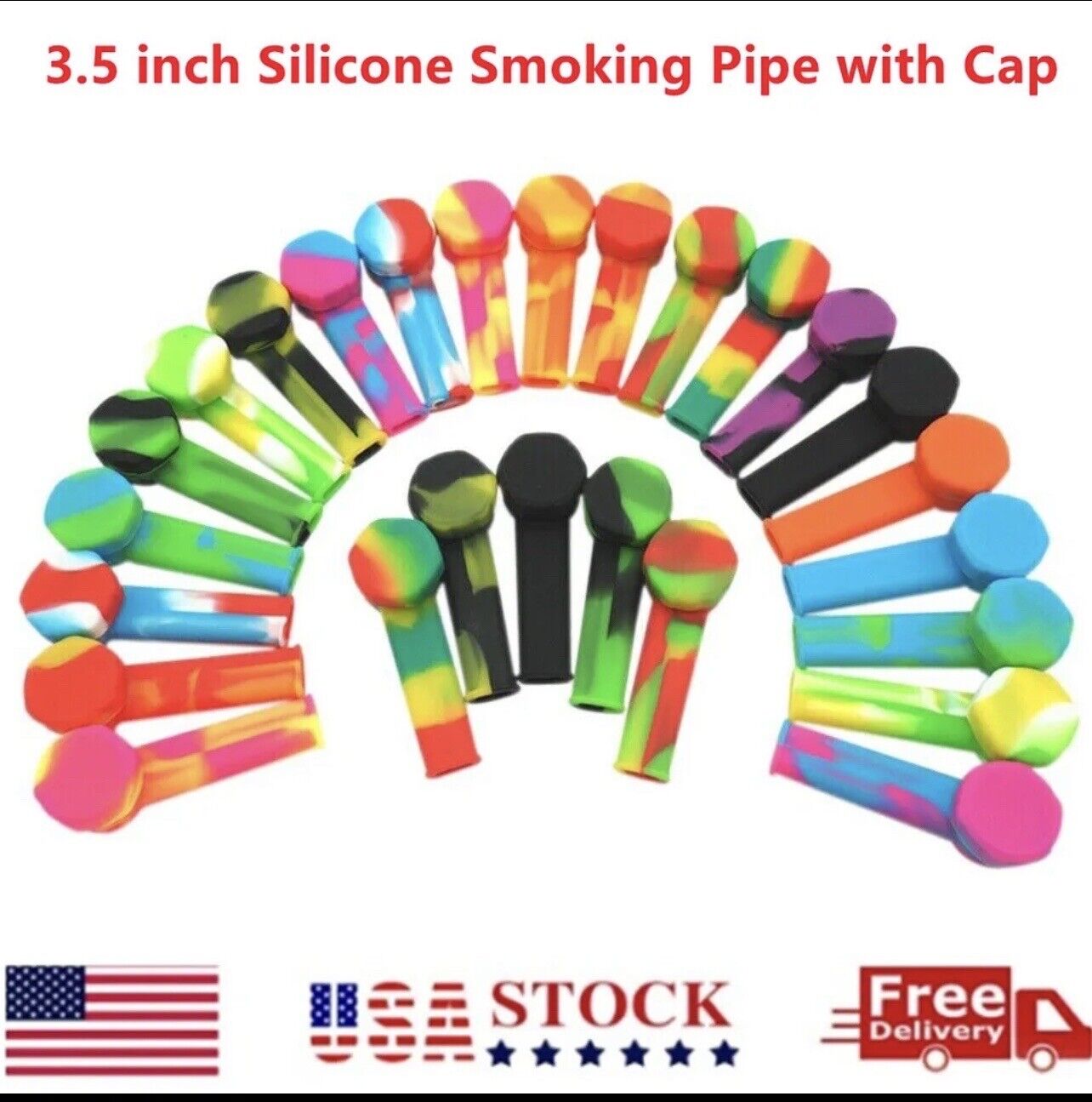 5pcs 3.4\'\' Mini Silicone Smoking Hand Pipe with Metal Bowl & Cap Lid Pocket Pipe