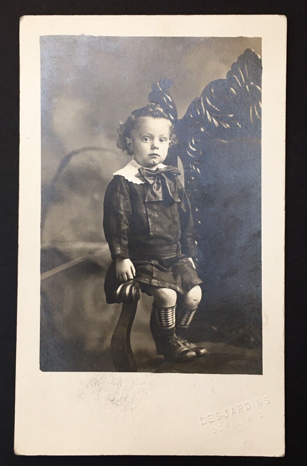 Antique PC Child Posed Portrait Photograph DESJARDINS Sorel P.Q. Quebec Unposted