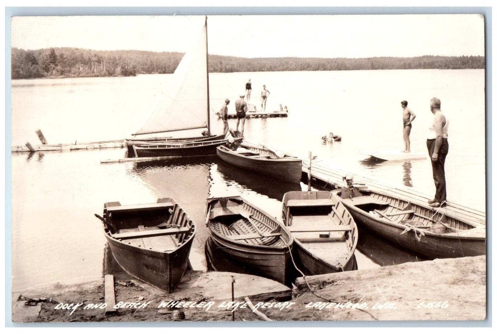 Lakewood Wisconsin WI Postcard RPPC Photo Dock And Beach Wheeler Resort 1942