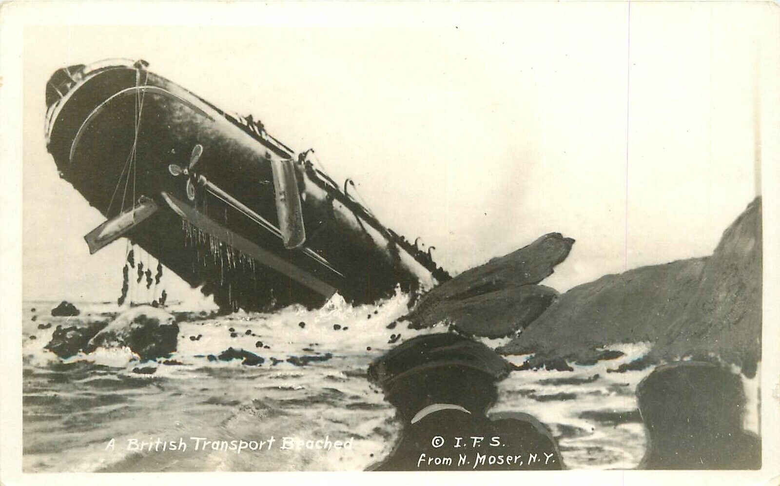 Postcard RPPC C-1916 WW1 British Transport Military Beached I.F.S. 23+-4843