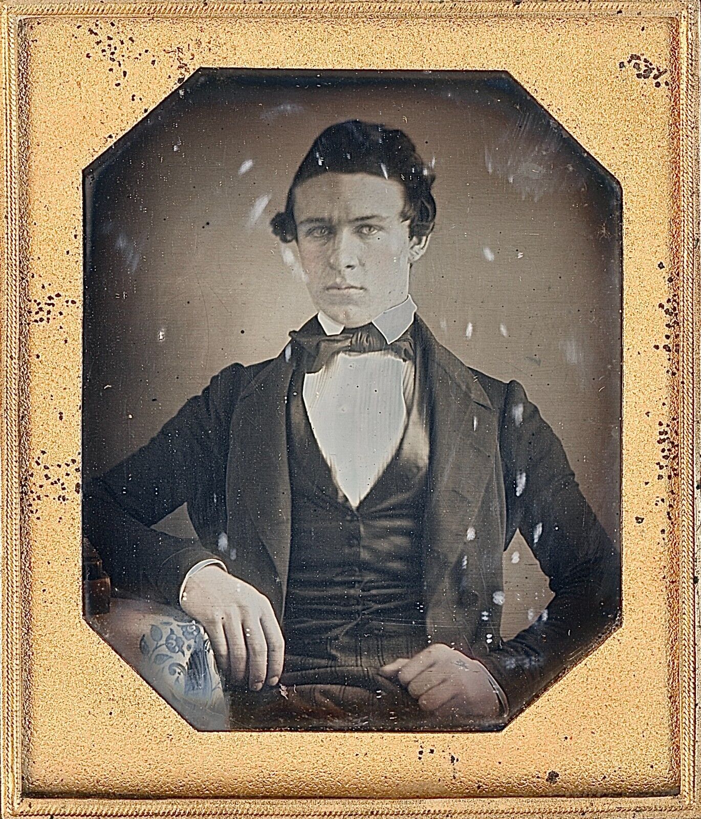 Handsome Light Eyed Young Man Striped Pants Tinted 1/6 Plate Daguerreotype S876