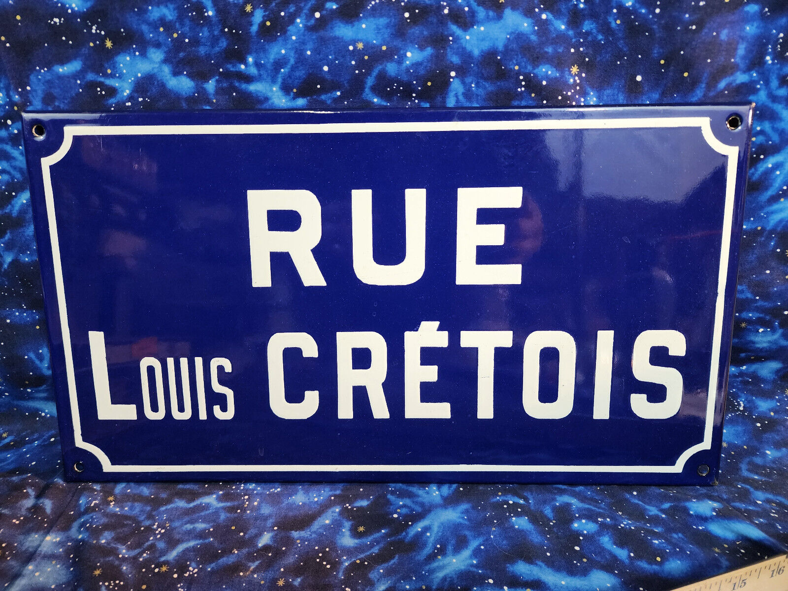 Authentic Antique Enameled Metal Paris Street Sign Rue Louis Cretois