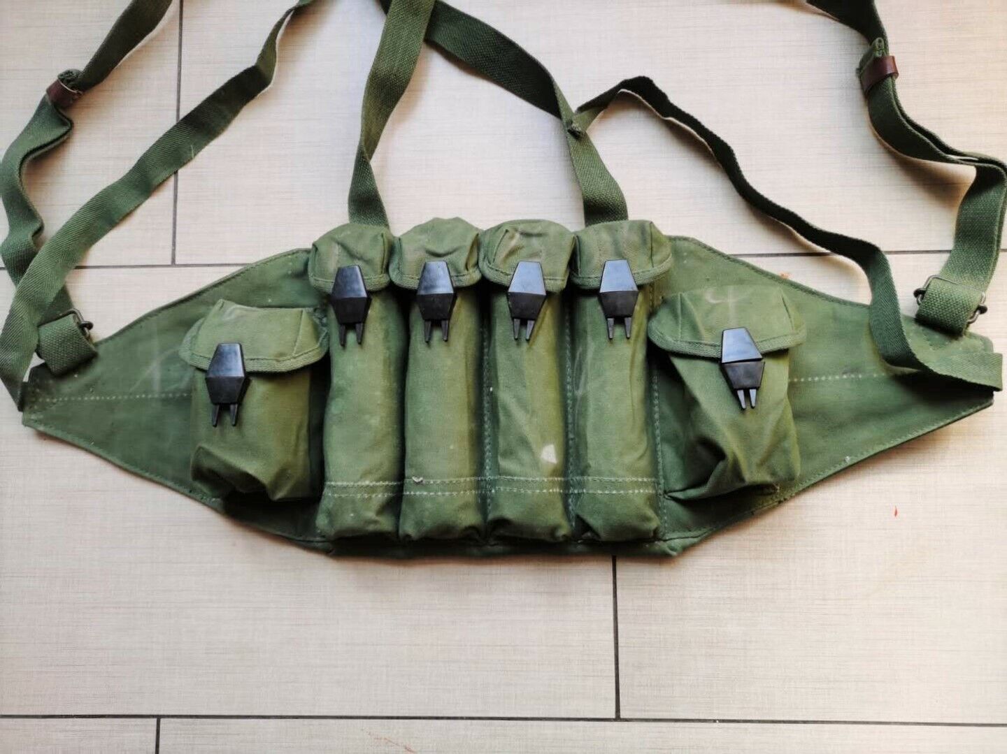 Original Surplus Chinese Type 85 Chest Rig Ammo Pouch Mag Pouch Marked 1987