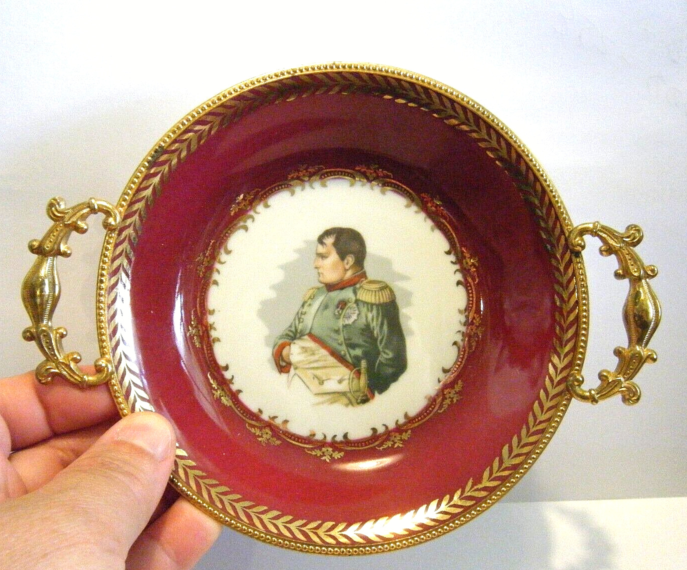 Antique Limoges Napoleon Porcelain Plate Bowl Rare Mounted Gold Handles 5.5”