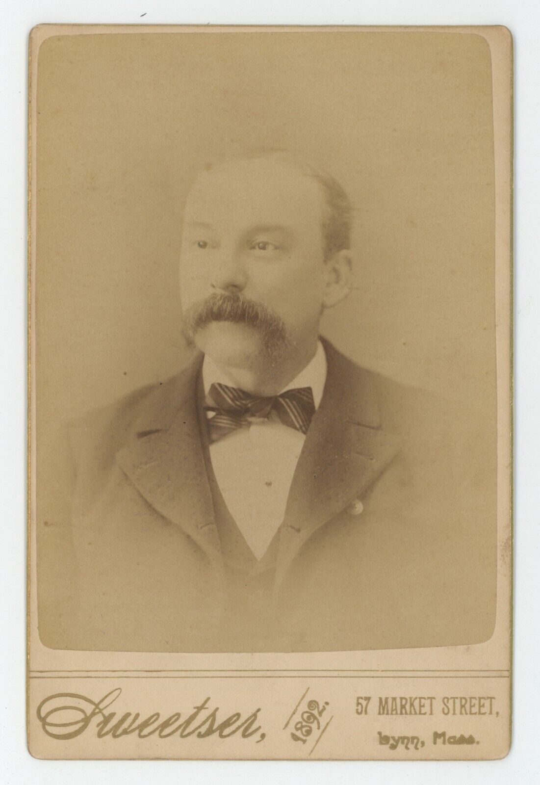 Antique Circa 1880s Cabinet Card Handsome Older Man Mustache Sweetser Lynn, MA