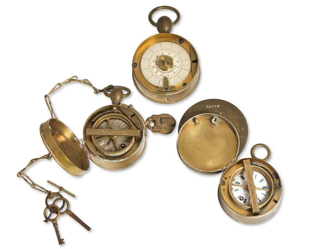 VERY EARLY & RARE GUARDSMEN BRASS CLOCK COLLECTION, SOME RUNNING