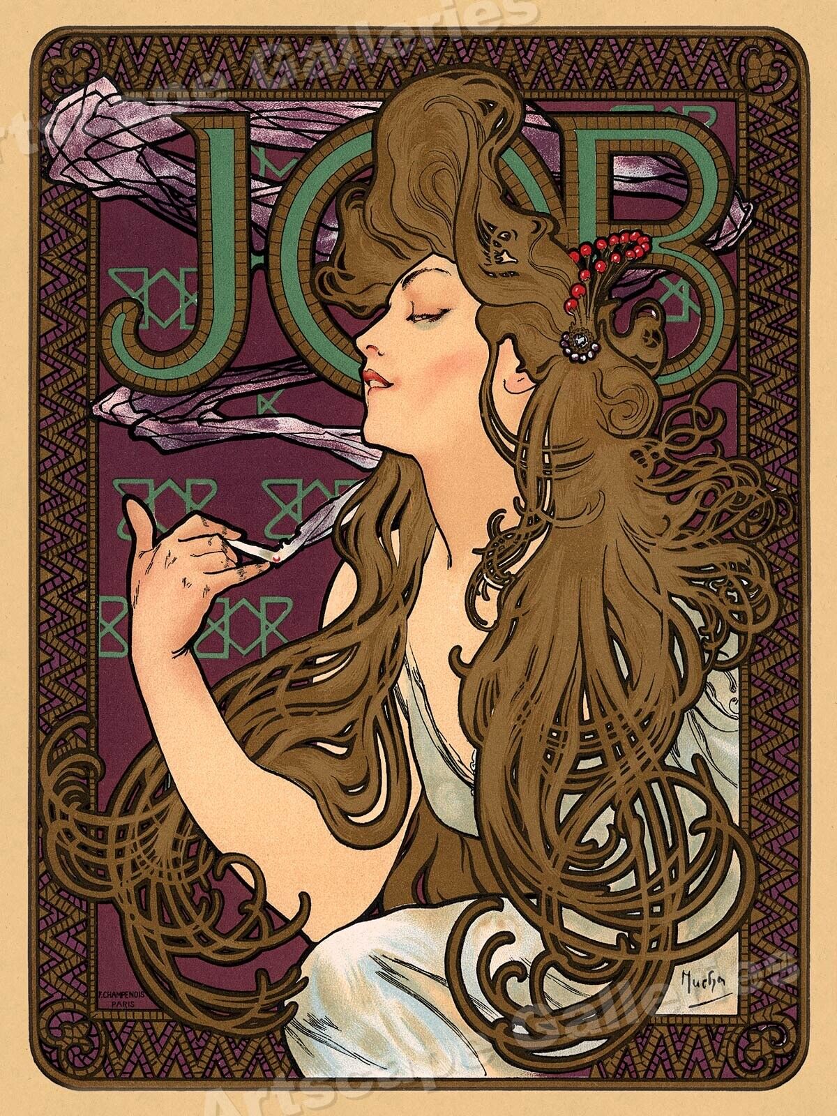 1890s Mucha Cigarette Rolling Paper Classic Art Nouveau Advertising Print 18x24