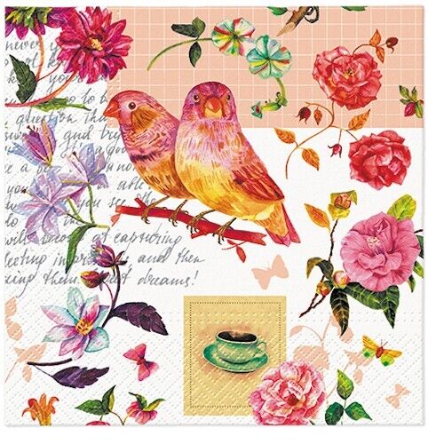(2) Two Individual Luncheon Decoupage Paper Napkins Birds Animals Flowers