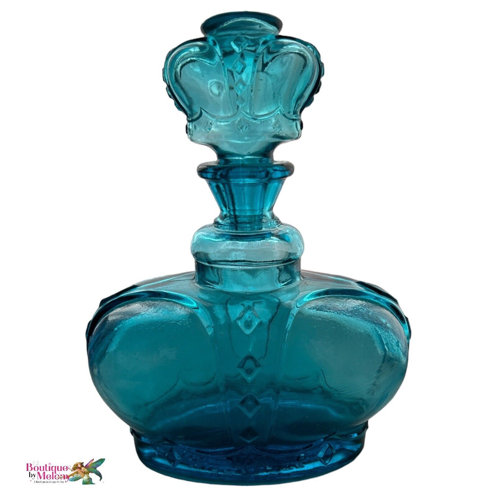 Victrylite Royal Crown Barware Italian Ice Blue Glass Decanter Oshkosh WI VTG