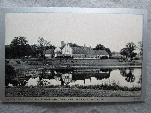 Vintage Cascades Golf Club House And Gardens, Jackson, Michigan Postcard