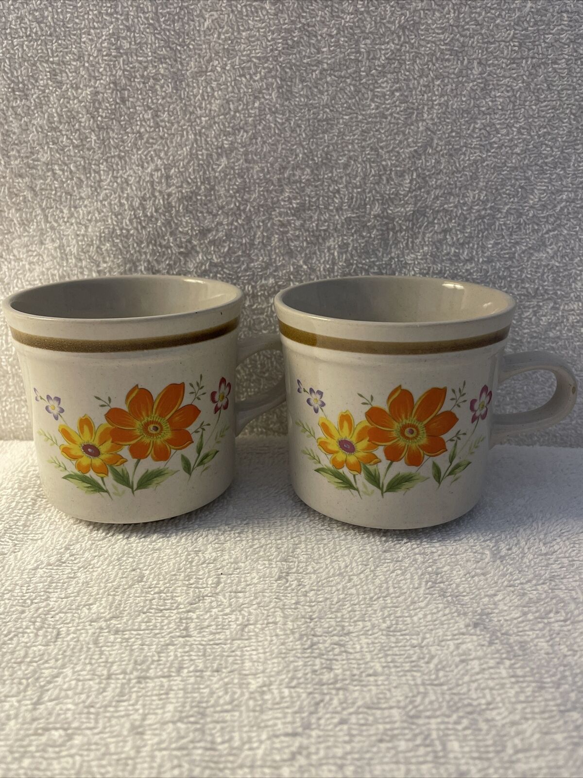 Set of 2 Vintage Mikasa Spring Florals Coffee Mugs Stoneware Japan Mid-Century