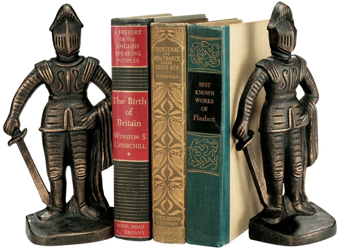 Protectors of the Realm Bronze Finish Medieval Knight with Swords Bookends