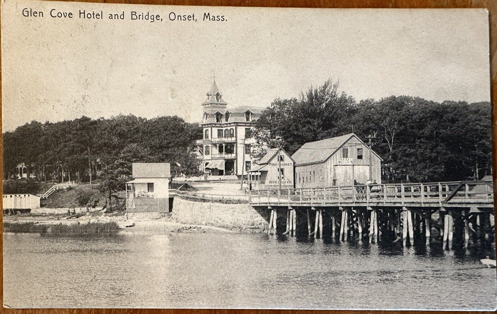 1907 RPPC Postcard, Glen Cove Hotel Onset Mass MA Bridge Ocean Waterfront Photo