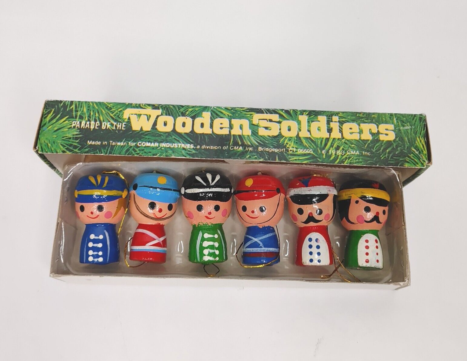 Vintage Wooden Soldiers Christmas Ornaments Set Of 6 1.5\