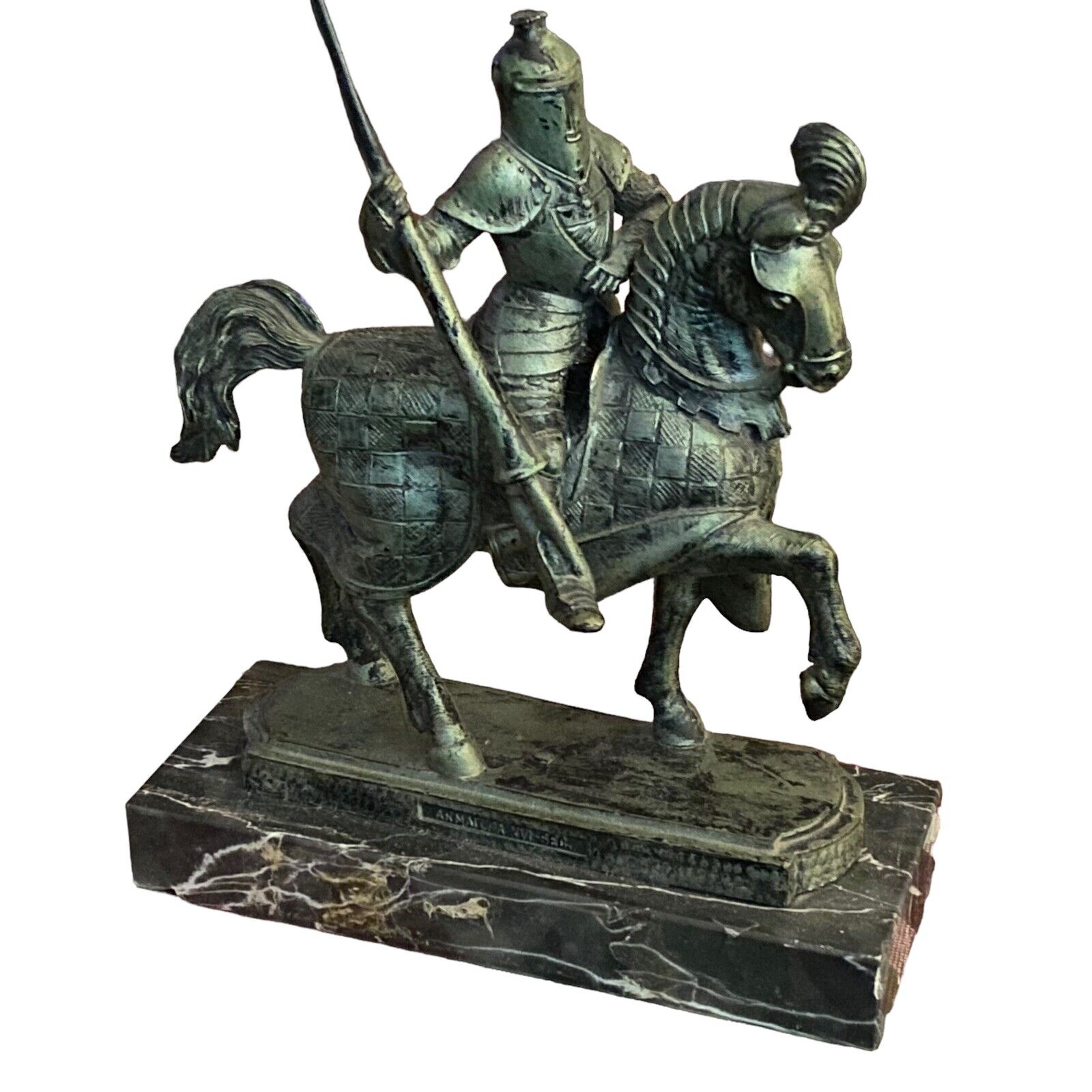 Vintage Fontanini Depose Italy 111 Medieval Knight On Horse Mounted On Marble