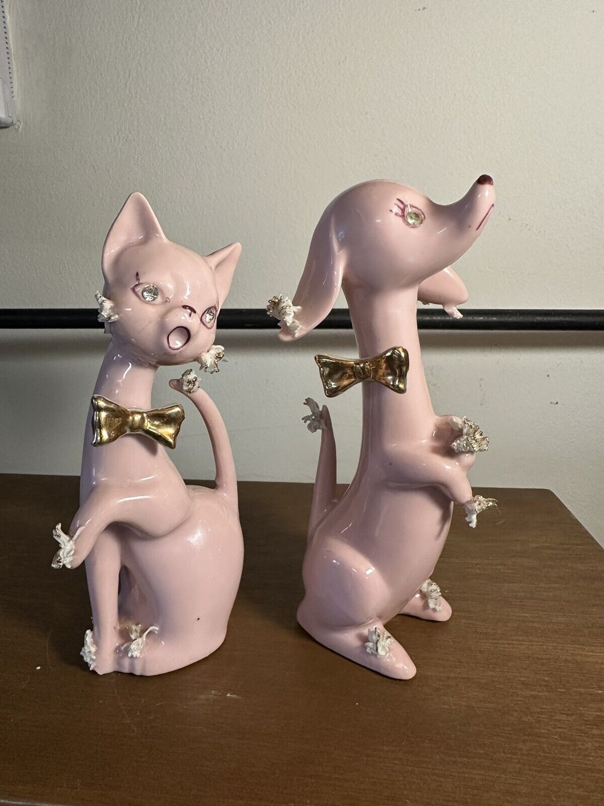 Vintage Mid Century Pink Cat and Dog Ucagco Japan Ceramic Set of 2