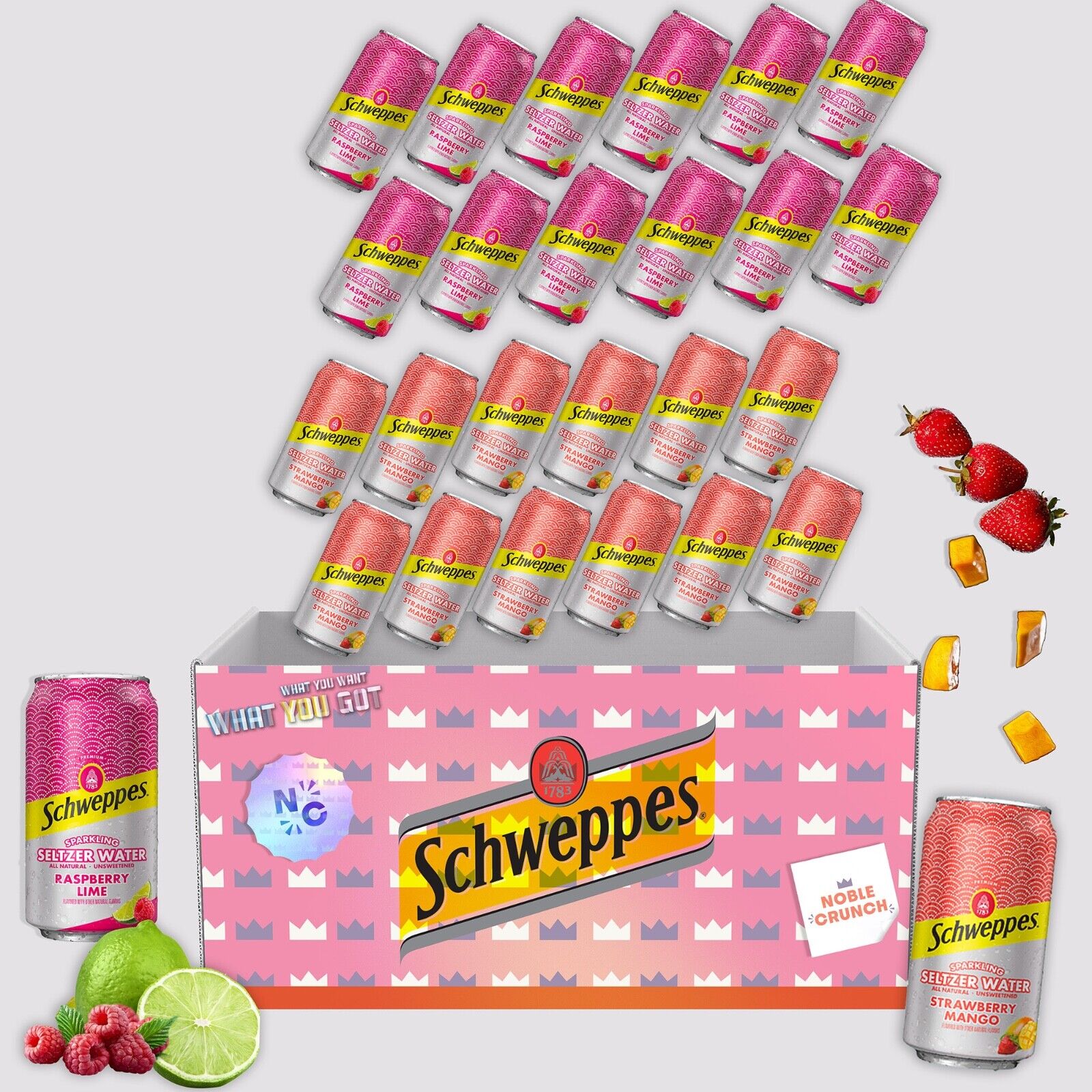 Raspberry Lime Seltzer (12 cans) - Strawberry Mango Seltzer (12 can) - 24 Cans
