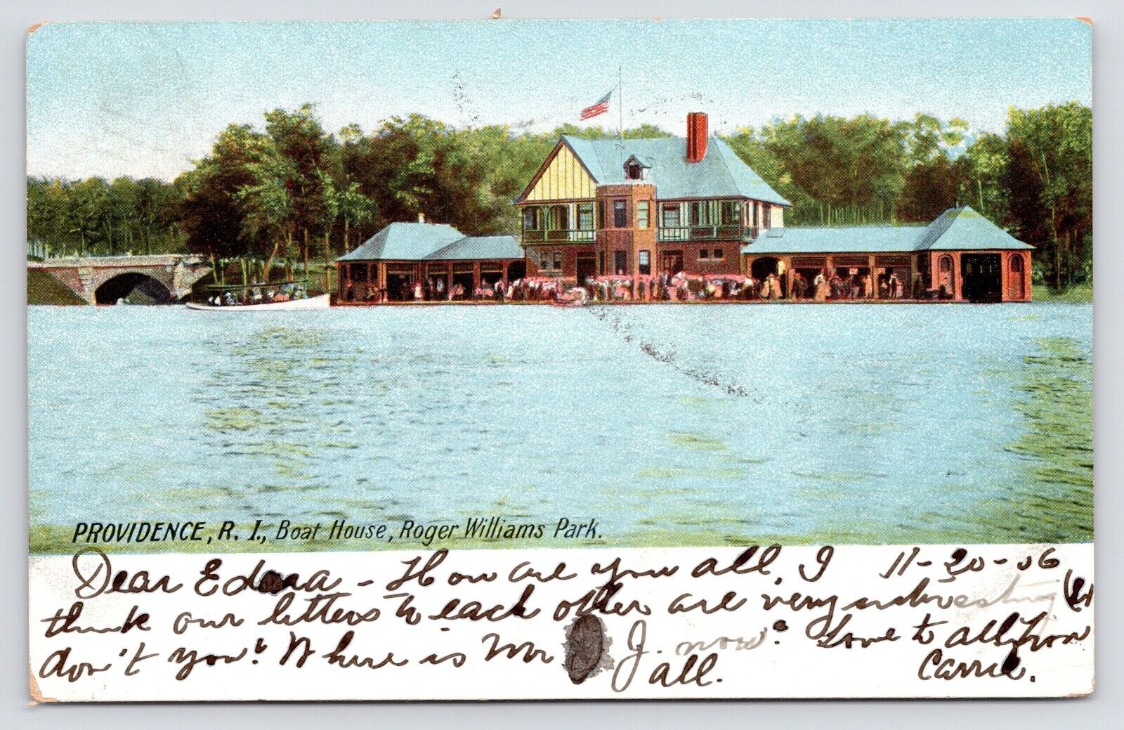 c1905~Roger Williams Park Boathouse~Waterfront~Providence RI~Antique Postcard