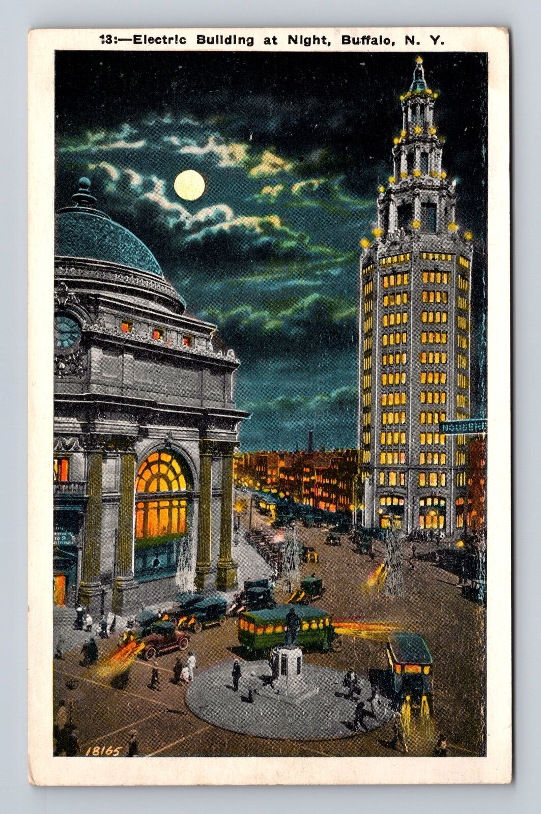 Buffalo NY-New York, Electric Building at Night, Antique Vintage c1931 Postcard