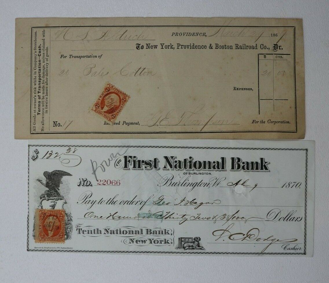 G.I. LC Dodge/ GE Thompson First Natl Bank Check & Boston RR Receipt Signed 