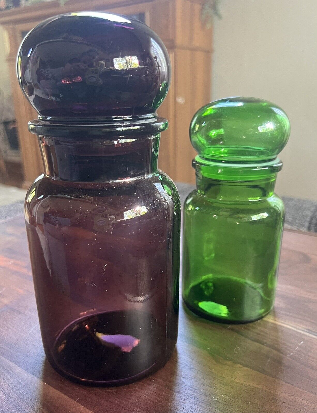 Set of Two Vintage Mid Century Belgium Bubble Top Apothecary Jars