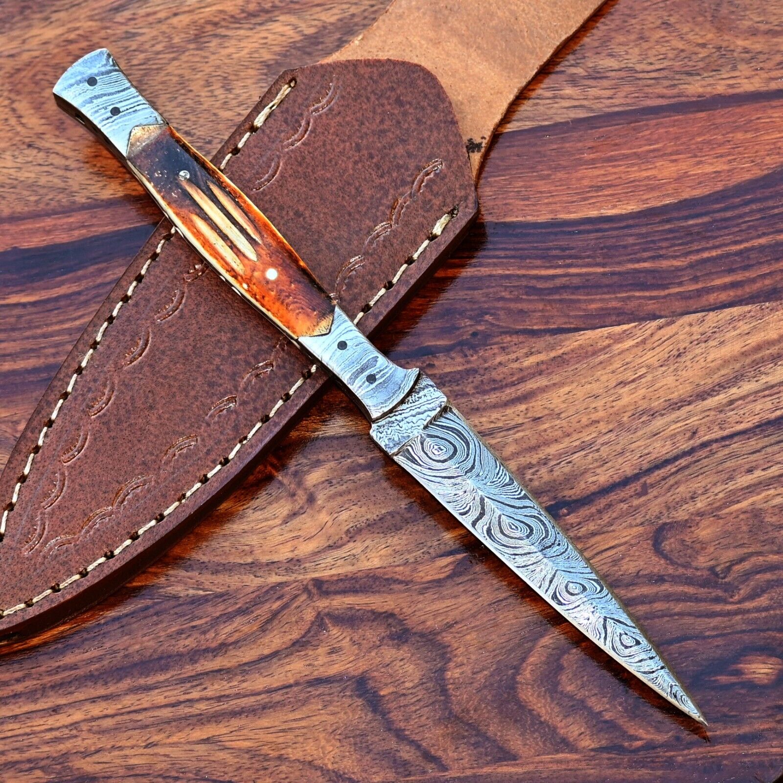 Damascus Throwing Boot Knife Custom Made / Hand Forged Damascus Steel 2842