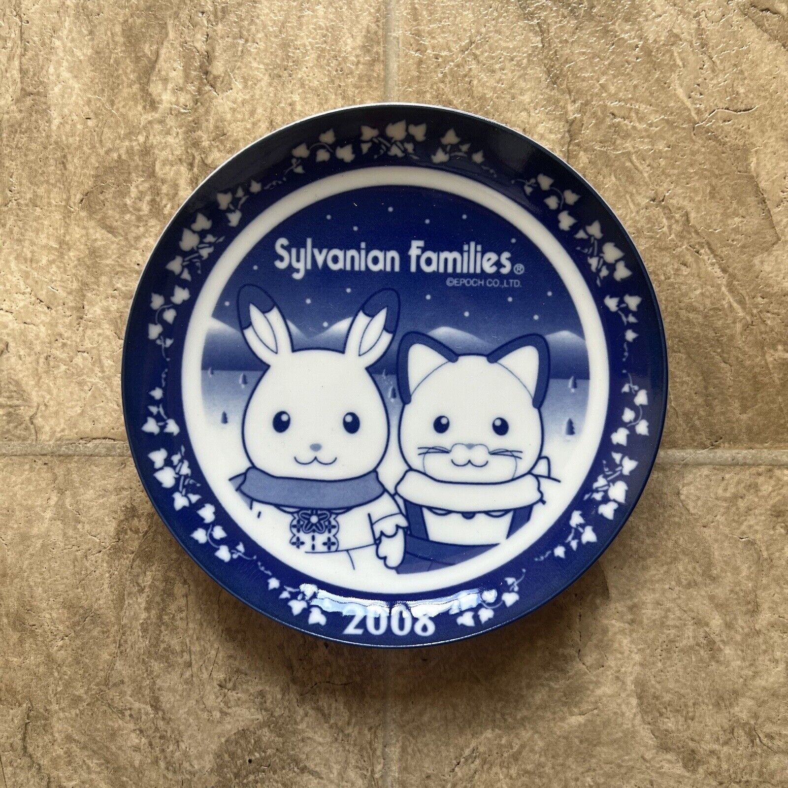 Sylvanian Families Calico Critters Rare 2008 Blue White Ceramic Dish Plate