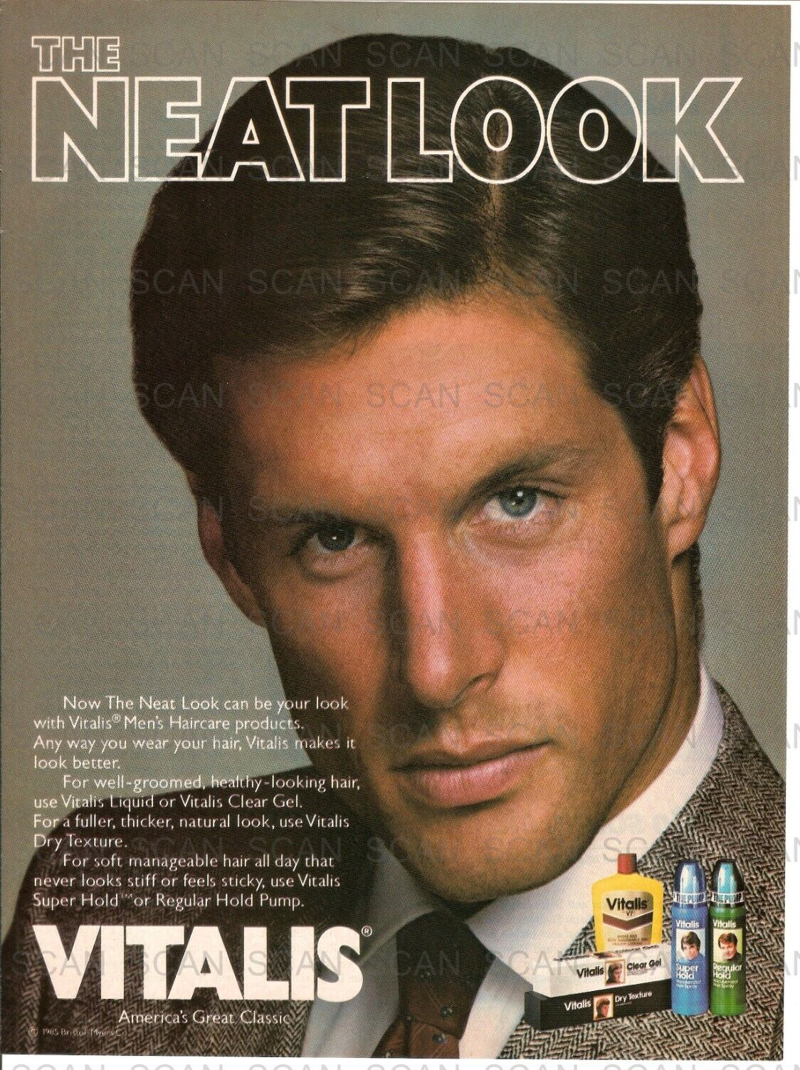 1985 Vitalis Men\'s Haircare Vintage Magazine Ad  Sexy Guy \'The Neat Look\'